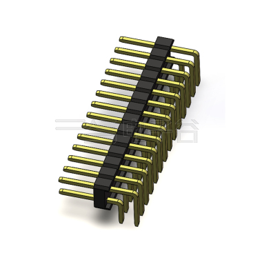 Pitch 2.54mm 90° 双排 DIP 单塑排针 PA:4.0 PC:3.0 2X14Pin 黑色 PA6T，94V-0 镀全金G/F